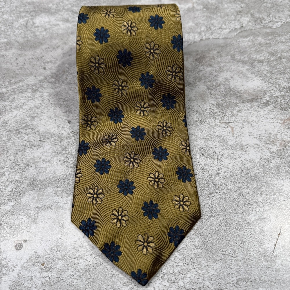 Structure Silk Tie Mens One Size Gold Blue Floral Jacquard Made In USA Necktie‎